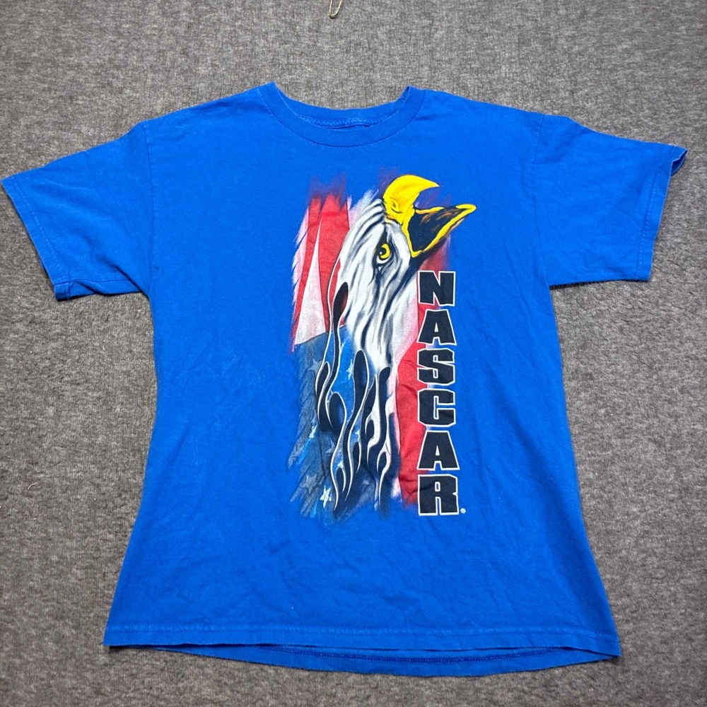 NASCAR Graphic T-Shirt Mens Large Blue‎ Eagle American Flag Racing Tee